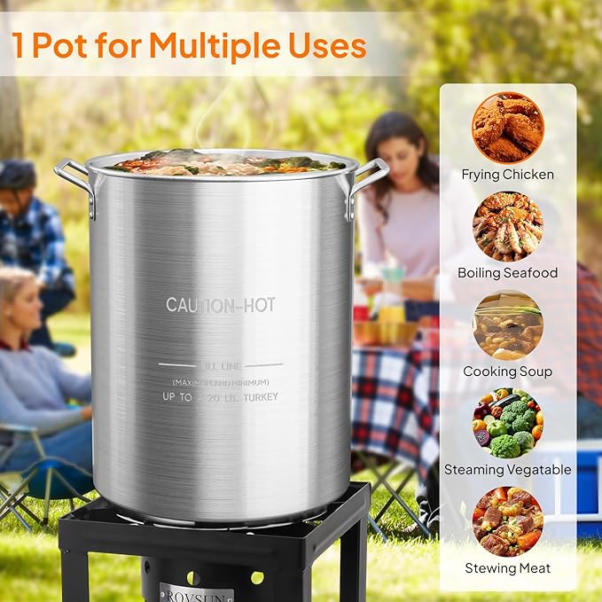 ROVSUN 30QT Turkey Fryer & 100,000BTU Propane Gas Stove with Foldable Shelf, Aluminum Outdoor Deep Fryer & Seafood Boiler Steamer with Basket, Turkey Rack & Lifter for Backyard Cooking Boiling Frying