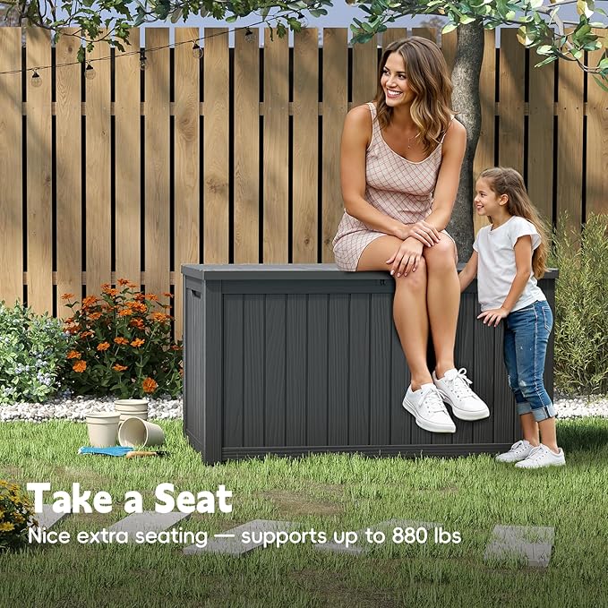 Outdoor Storage Box, 180 Gallon Waterproof Resin Deck Box, Storage Bin for Package Delivery, Patio Furniture Cushion, Garden Tools, Pool Accessories, Weatherproof and UV Resistant, Black