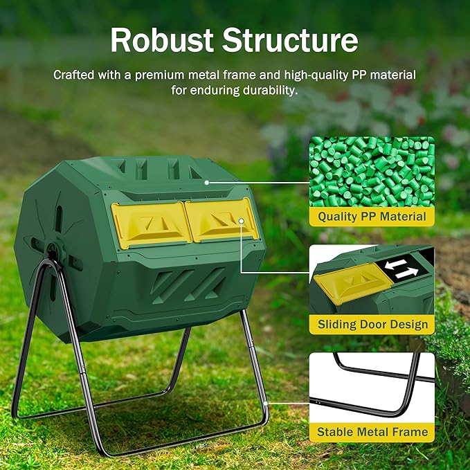 Nouva 43 Gallon Large Composting Tumbler Dual Rotating Chamber Garden Composter Bin Compost Bin with Steel Frame Outdoor Garden Yard,Green