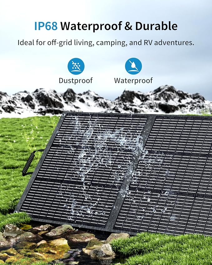 200W Portable Solar Panel with Kickstand, Foldable & Durable, 23.5% High Efficiency, Waterproof IP68 for Power Station Off Grid Outdoor Adventures Camping RV Road Trip Home (PV200)