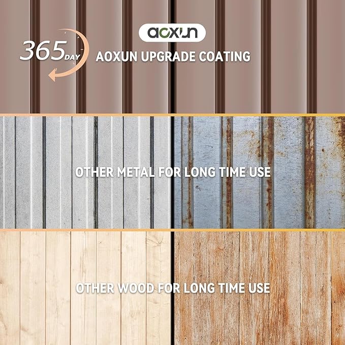 Aoxun 6x4ft Shed with Floor Heavy-Duty Galvanized Steel Outdoor Storage Shed with Double Doors, Ventilated Weatherproof Design for Bike/Generator/Tool Organization (Brown)