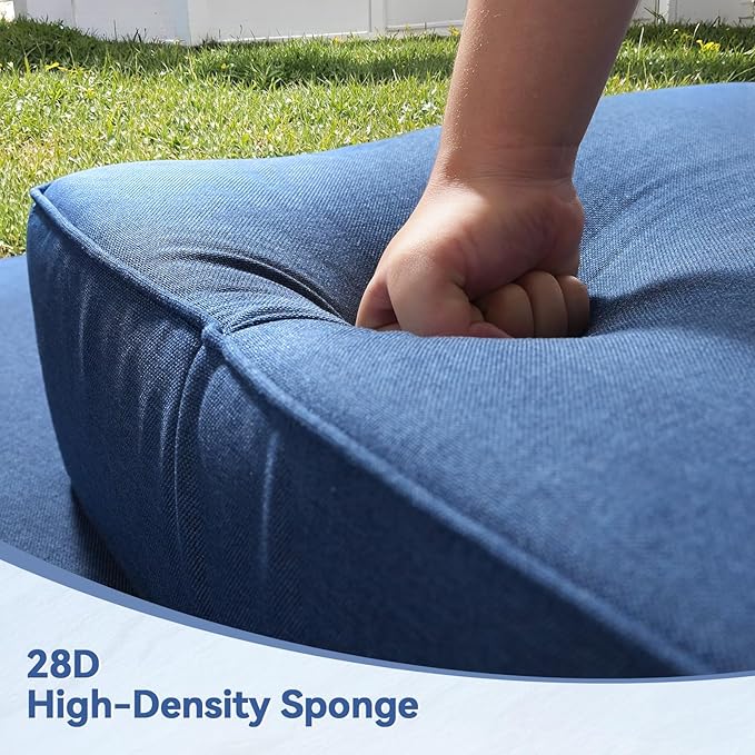 6" Thick Outdoor Cushions 24x24x6, 2-Set Deep Seat Patio Cushions with Removable Cover, Waterproof & Fade Resistant Replacement for Wicker Chair, Loveseat, Sofa - Blue