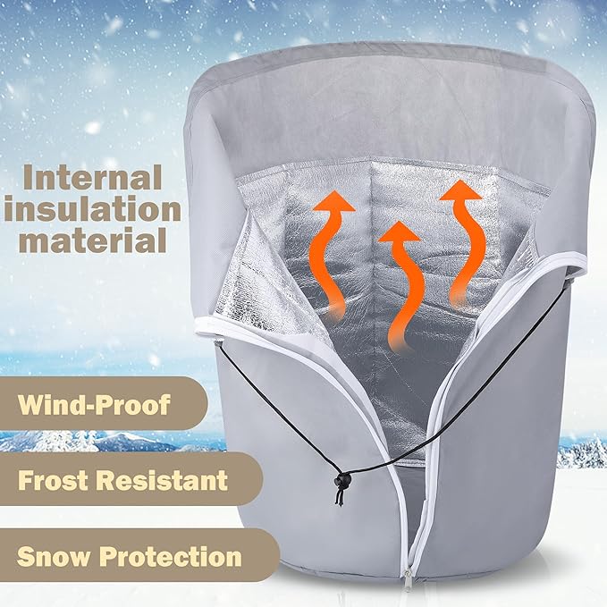 Tlswshsy 2PCS Plant Winter Protection Pot - 19.7" x 17.7" Flower Pot Protection Bag - Anti-Frost Winter Pot Plant Cover with Drawstring and Zipper for Winter Outdoor Fruit Trees Potted Plants Shrub
