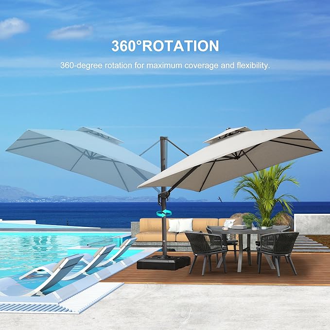 PURPLE LEAF 10' X 13' Double Top Cantilever Patio Umbrella Deluxe Large Outdoor Umbrella Rectangle Offset Umbrella with Fade Resistance for Garden Deck Pool Patio, Pebble Grey