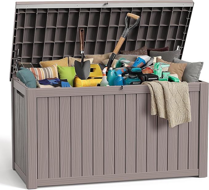 281gallon Deck Boxes Resin Material Outside Storage Box Large Storage Bins with Lids Deck Boxes Outdoor Waterproof for Outdoor Use