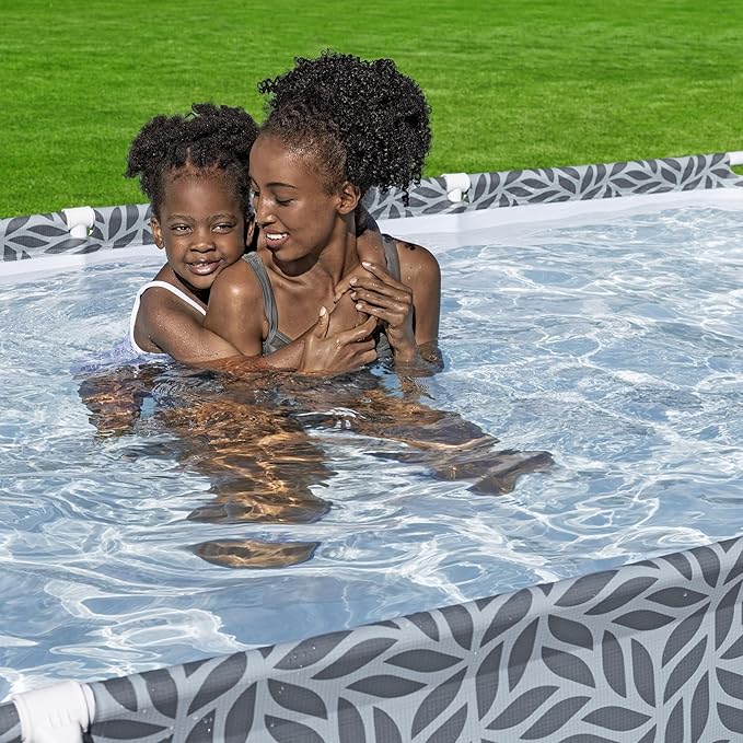 Bestway Steel Pro 12' x 6' 7" x 26" Rectangle Above Ground Outdoor Swimming Pool Set with DuraPlus Liner and FrameLink System, Gray