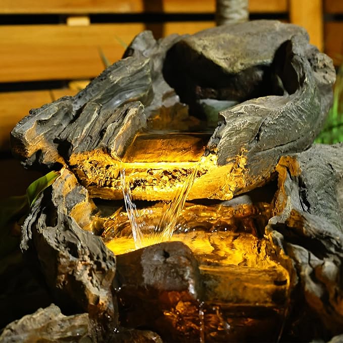 Bumilgar 42.1 Inches Garden Outdoor Water Fountain - Mutiply Tiered Cascading Fountains Outdoor Decor with LED Lights and Pumps for Garden, Patio, Porch, Backyard, Deck, Pond and Home Art Decor