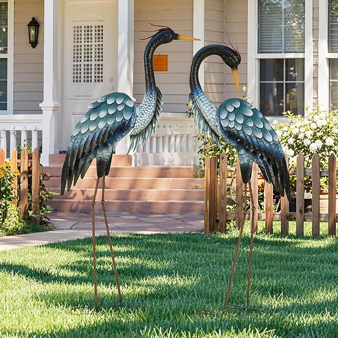 Ultym 44.8" Extra-Large Crane Decor, Handcrafted Metal Heron Lawn Sculptures with Stable U-Ground Stakes, Backyard Decoration, Metal Garden Bird Animal Yard Art, Lawn Ornament