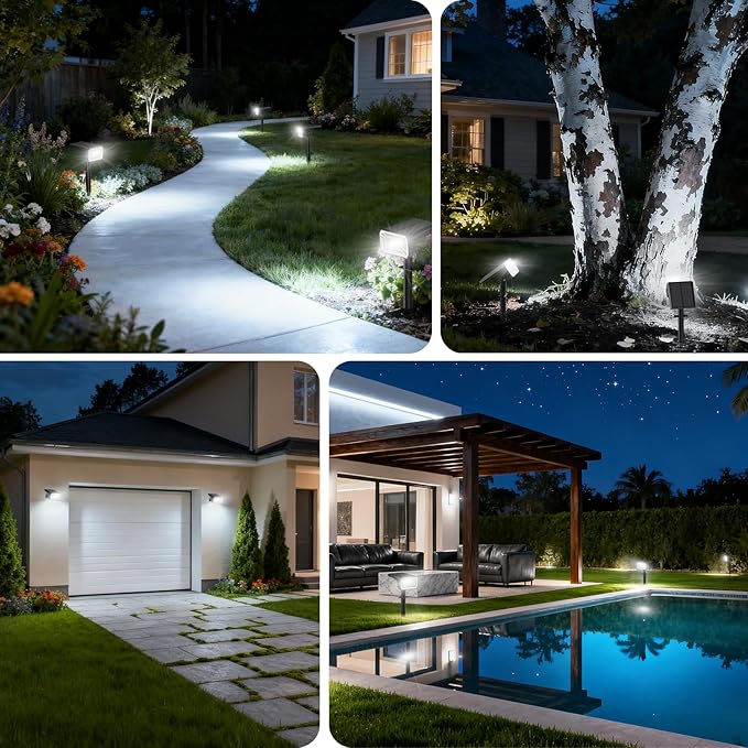 NACINIC Solar Spot Lights Outdoor Waterproof IP65, [4 Pack/100 LED/4 Modes] 2-in-1 Solar Landscape Spotlights, Auto On/Off High Lumens Spot Lights for Outside Yard Garden Pathway(Cool White)