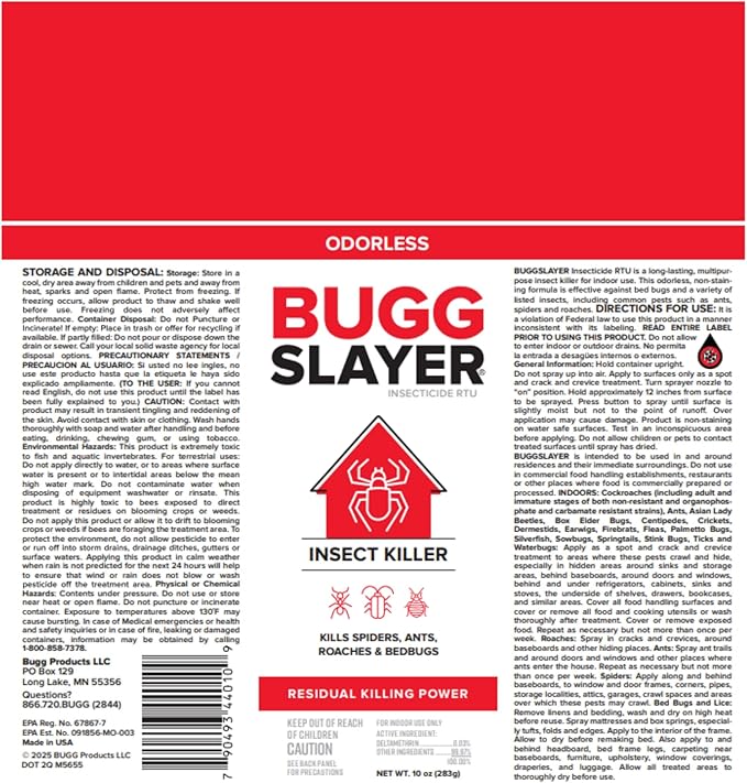 BUGGSLAYER Insecticide RTU Aerosol - Indoor Insect Killer - Spiders, Ants, Roaches, Bed Bugs & More - Odorless, Non-staining - 10 oz Spray Can