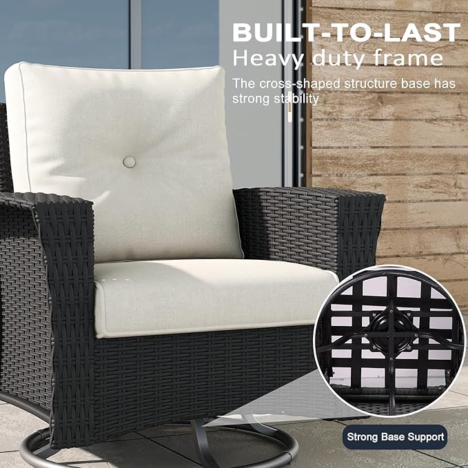 LayinSun 9 Piece Wicker Patio Furniture Set, Classis Outdoor Conversation 360 Degree Swivel Chairs Set with Coffee Table