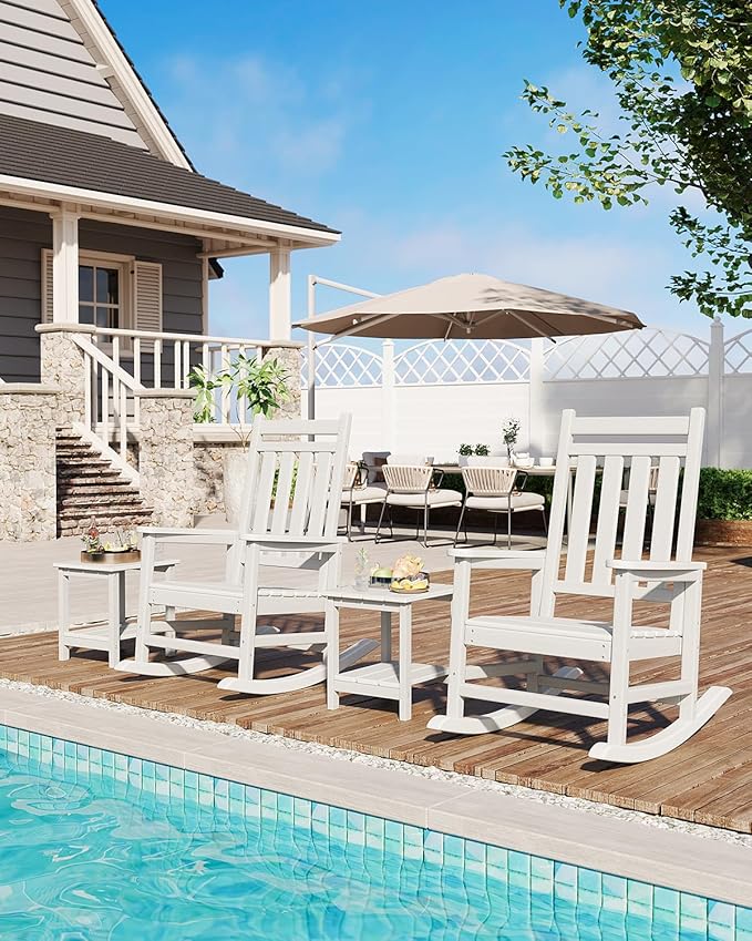 GarveeLife Outdoor Side Table 2-Tier, 18 in HDPE All Weather Resistant Patio Side Tables for Outside, End Table for Patio Pool Deck Indoor Backyard, White-2Pcs