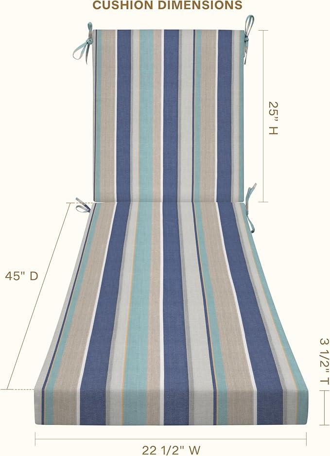 Honeycomb Outdoor Heritage Chaise, 22.5" W x 70" L, Stripe Blue & Beige Chair Cushion for Patio Furniture