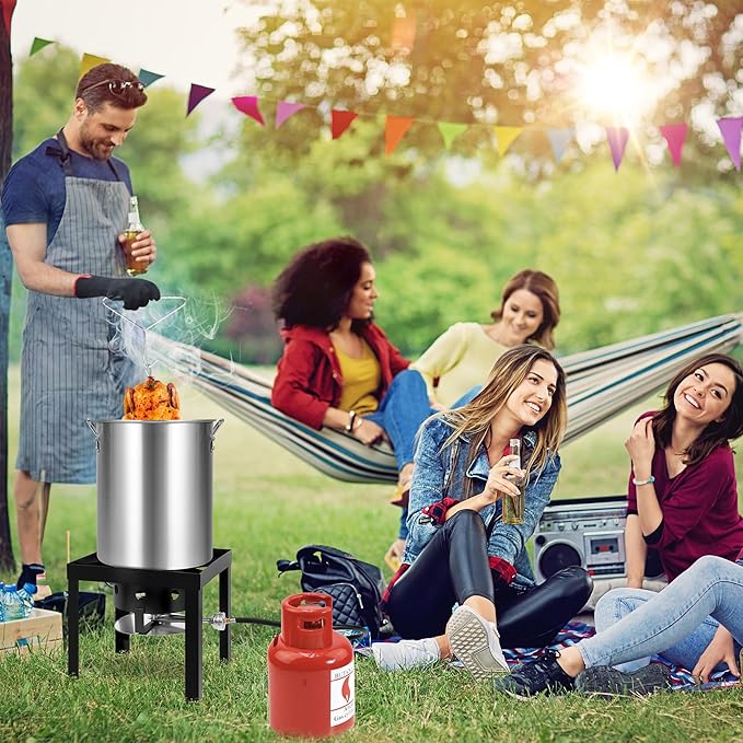30QT Turkey Fryer & 10QT Fish Fryer Kit with Baskets, 50,000 BTU Propane Burner Stove for Party, Courtyard & Outdoor
