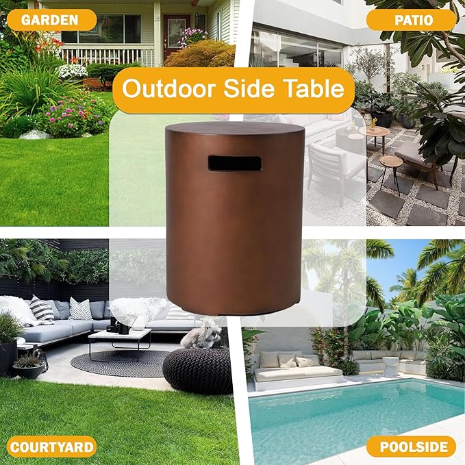 Propane Tank Cover Table, 20 LB Propane Tank Storage Box, Modern Outdoor Gas Tank Covers Hideaway Table for Propane Fire Pit and Gas, Round Tank Holder with Handles (Brown) 16 X 16 X 20inch