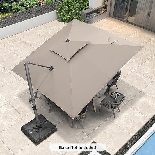 PURPLE LEAF 10 FT Cantilever Umbrella Outdoor Patio Umbrella, Large Offset Square Umbrellas, Windproof Heavy Duty Hanging Outside Umbrellas for Patio, Ash Mocha
