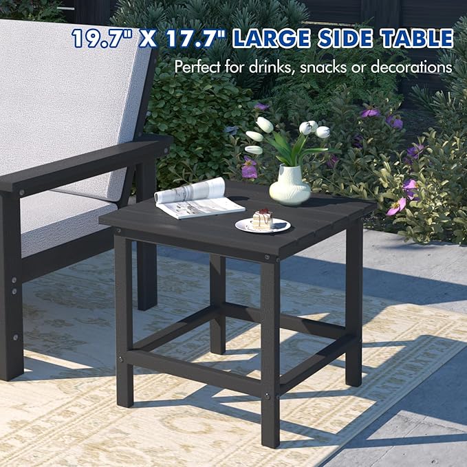 6-Piece HDPE Patio Furniture Set, All-Weather Outdoor Sectional Sofa Set w/Coffee Table+Side Table - Wood-Like Composite Conversation Couch for Deck, Lawn, Balcony - Black Frame with Cushion
