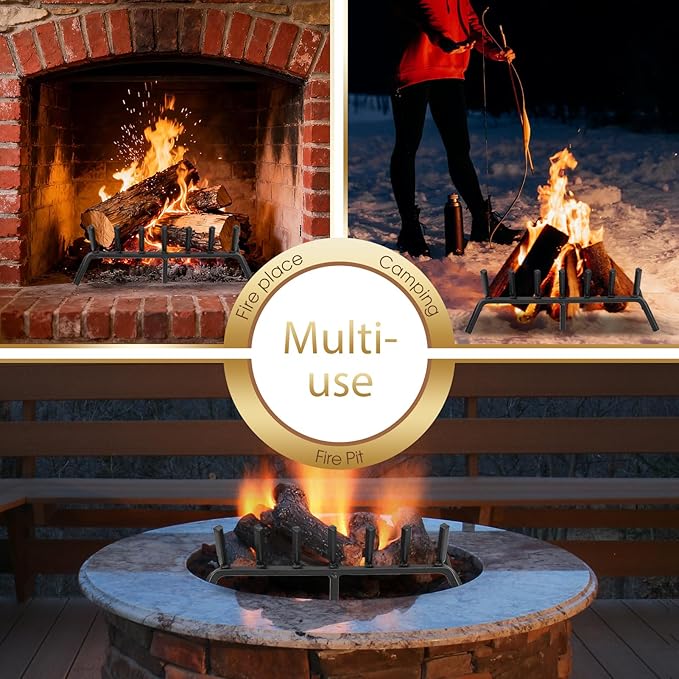 G GOOD GAIN Fireplace Grate with Ember Retainer, 26" Heavy Duty Steel Indoor, Chimney Hearth Wood Stove Rack Holder,1/2 Bar Fire Place Asseccories for Outdoor, Fire Pits, Camping.
