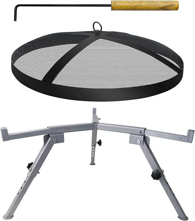FEBTECH - 18" Spark Screen, Adjustable Fire Pit Stand Combo Compatible with Solo Stove Bonfire - 2 Piece Smokeless Firepit Accessories for Camping, Patio, Backyard