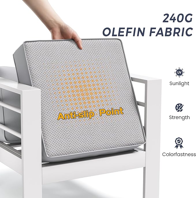 UDPATIO Patio Sofa Aluminum Patio Furniture Chair, Thickness 5" Cushion Outdoor Seating Set for Balcony(Include Waterprroof Cover)