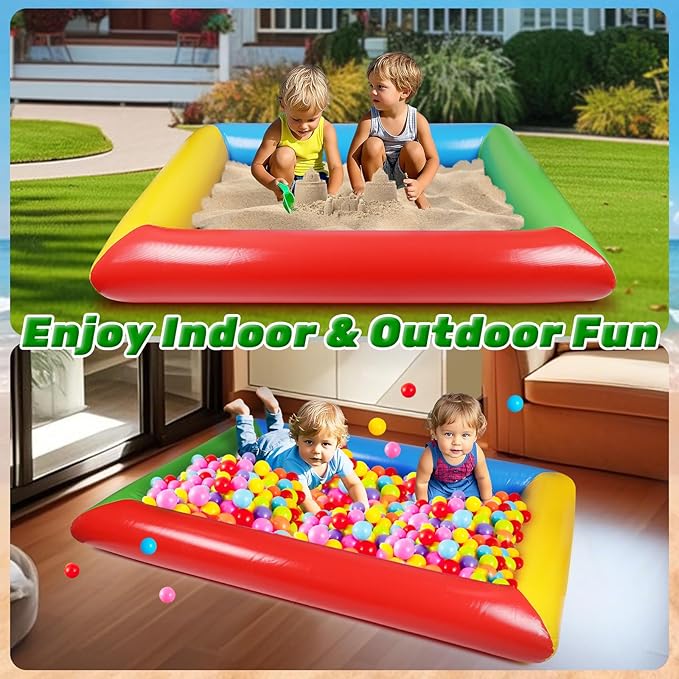 Inflatable Sandbox, 77" x 57" Kids Thickened Foldable Large Sand Box | Inflatable Small Infant Pool with Pump for Party Backyard Garden Lawn Play Sand Pit Outdoor Indoor Includes Patches