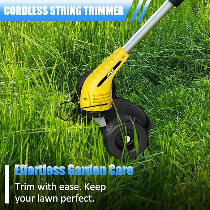 Electric Weed Wacker Cordless： String Trimmer with Roller 2Types Blades - 2.0Ah 12V Battery Powered Lightweight Grass Cutter/Mower for Yard and Garden, Yellow