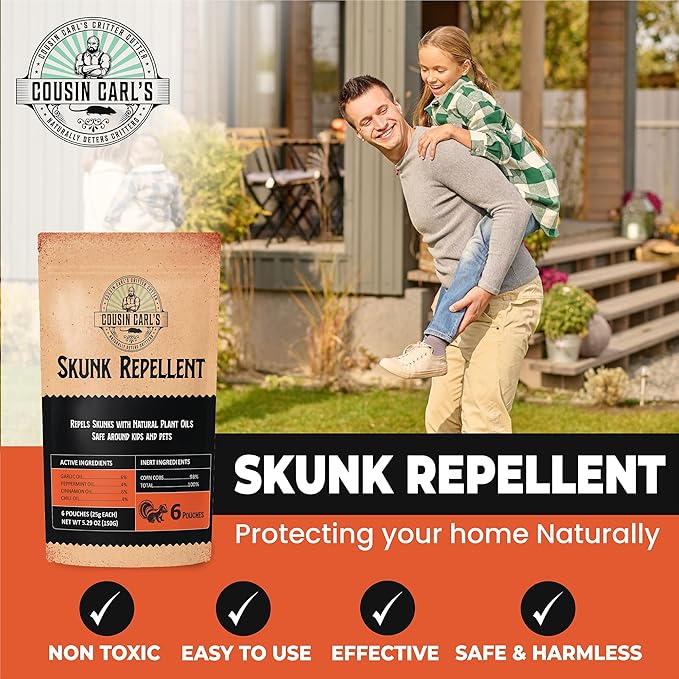 Cousin Carl’s Maximum-Strength Skunk Repellent – Natural Formula to Deter Skunks & Eliminate Odors (18-Pack)
