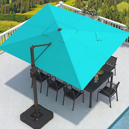 9' X 12' Cantilever Patio Umbrella Rectangular Outdoor Large Offset Umbrellas with 7 Tilts Adjustable 360°Rotation for Deck Pool Garden Backyard, Turquoise