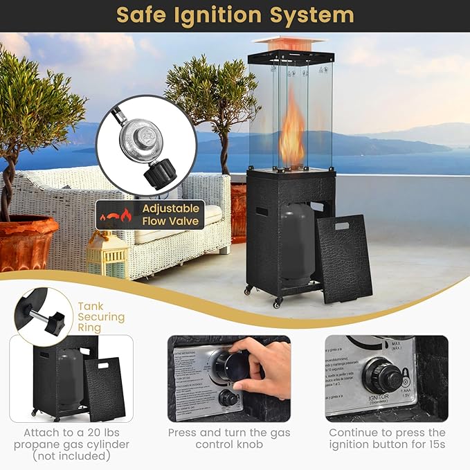 Giantex 41,000 BTU Outdoor Heater, Propane Patio Heater, Outside Space Heater with Protective Cover, Wheels & Adjustable Feet, CSA Certification, Portable Gas Heater for Garden, Yard (Black)
