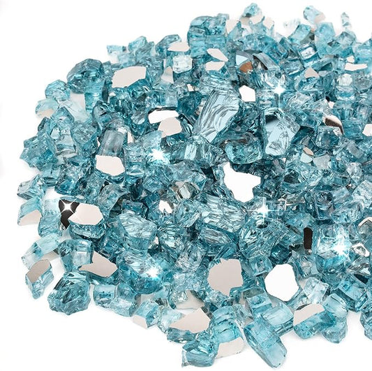 Stanbroil 10-Pound Fire Glass - 1/2 inch Reflective Tempered Fire Glass for Fireplace Fire Pit, Aqua Blue Reflective