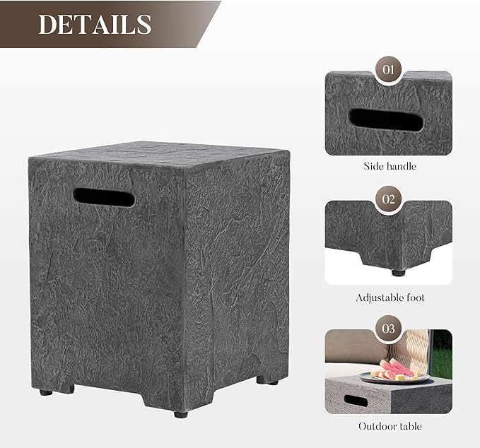 Cosiest Propane Fire Pit with Wind Guard&Tank Cover for Outside, 28 in Round Gas Fire Pits for Outdoor Patio, Certified, 50000 BTU Concrete Rectangle Base with Rain Cover, Free Lava Rocks