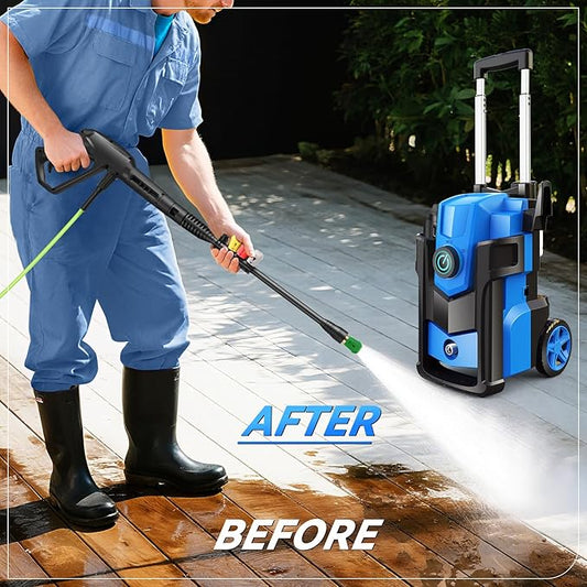 Professional Pressure Cleaner 5000 PSI,Heavy Duty Power Cleaner with 4 Nozzles,Foam Cannon,33FT Hose and 500ml Soap Bottle for Home/Cars (Blue)