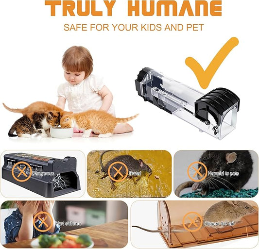 Humane Mouse Traps 2-Pack, 12.2 Inches Enlarged No Kill Rat Traps for Chipmunk - Easy to Use & Clean, No Touch Release, Sensitive, Pet and Children Friendly Mice Trap Catcher Indoor and Outdoor