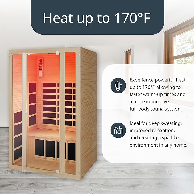 JNH Lifestyles Ensi 2-Person Home Infrared Sauna with Red Light Therapy, Ultra-Low EMF - Indoor Personal Luxury Spa for House and Gym