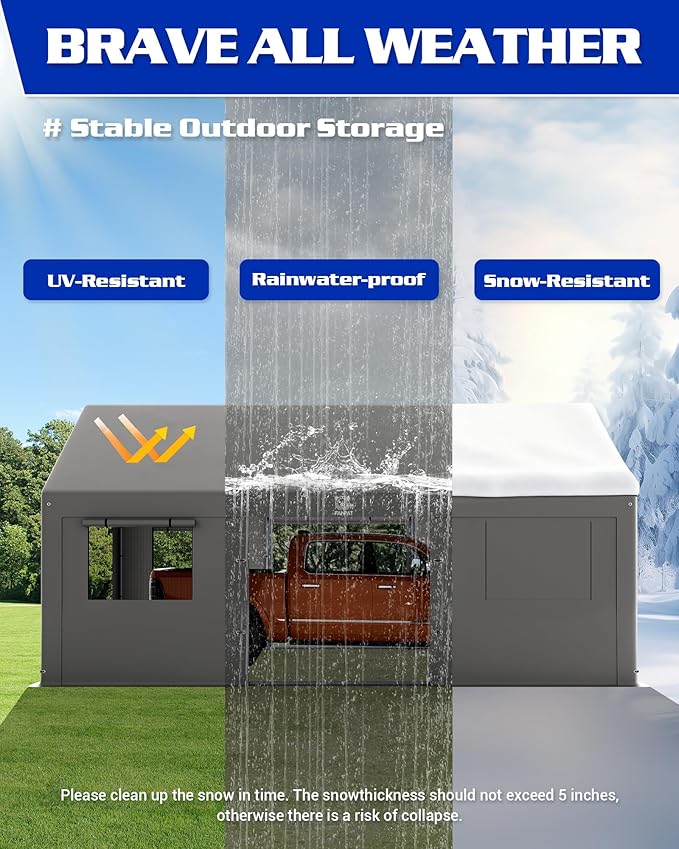 13x20 ft Heavy Duty Carport, Waterproof & UV Protected Carport with Reinforced Steel Frame, All-Weather Outdoor Shelter for Cars, Trucks, Vans, RVs, and Workshops