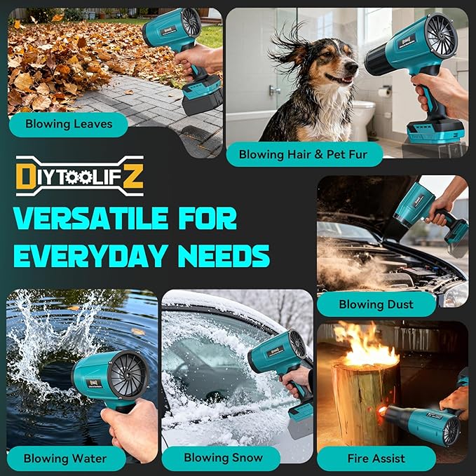 DIYtoolifz 800,000RPM Cordless Leaf Blower Compatible with Makita 18V (Tool Only), Brushless Motor, Adjustable Speed, Lightweight Portable Electric Blower for Car, Patio, Garden (Without Battery)