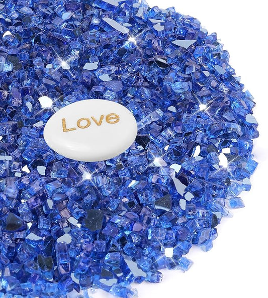 20Ib Fire Glass for Fire Pit - 1/2 inch Reflective Fire Glass Rocks for Propane and Gas Fireplace, Blue Firepit Glass with Inspiration Stone - Cobalt