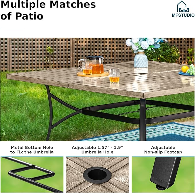 MFSTUDIO 9 Pieces Patio Dining Table Set, 8 Person Outdoor Square Table Set with Chairs, Large Dining Furniture Set, Patio 60" Square Metal Dining Table for 8, Backyard, Porch