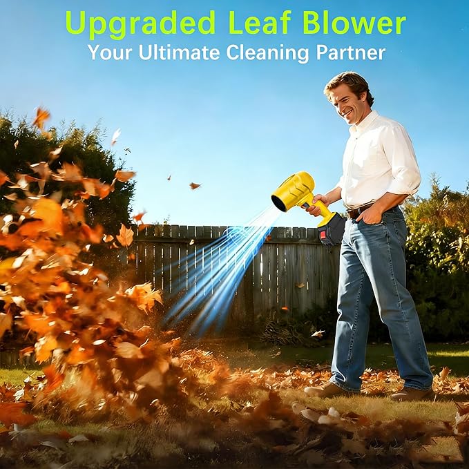 Leaf Blower Cordless with Battery and Charger,21V Electric Handheld Leaf Blower, 950000RPM Powerful Fan with Adjustable Speed, Lightweight Blower for Patio, Lawn, Blowing Leaves and Snow(Yellow)