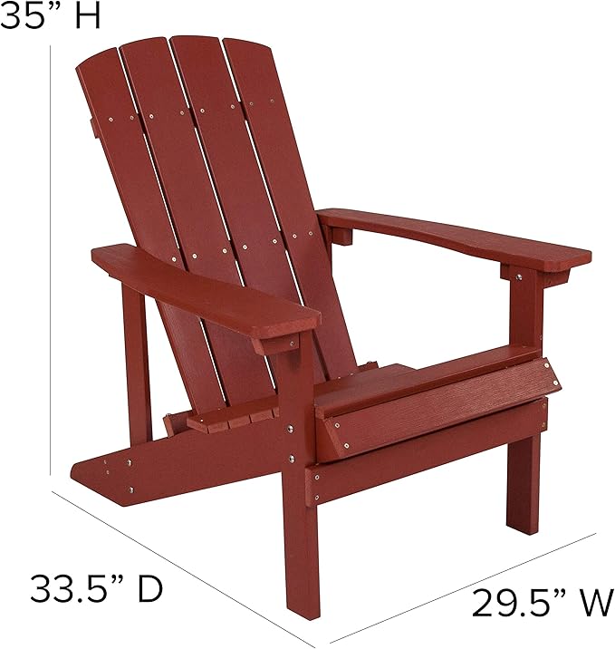 EMMA + OLIVER Campfire Set - Two Red Poly Resin Adirondack Chairs - 29" Star and Moon Fire Pit with Mesh Cover - Weather Resistant - Wood Burning Fire Pit