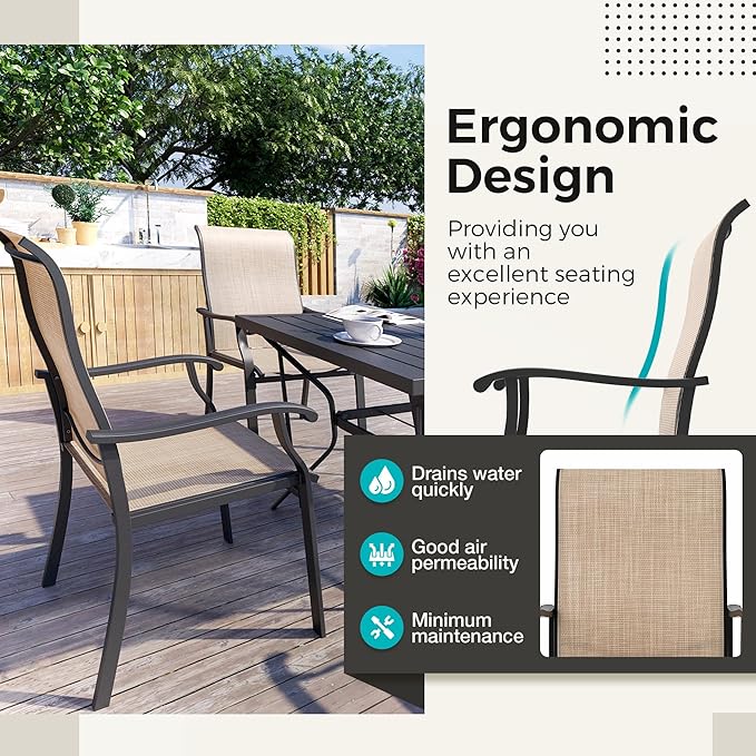 5-Piece Outdoor Dining Set, Patio Furniture Set with 4 Regular Chairs,Patio Dining Set with 1 Rectangular Table for Garden, Backyard, Poolside, Deck, Beige