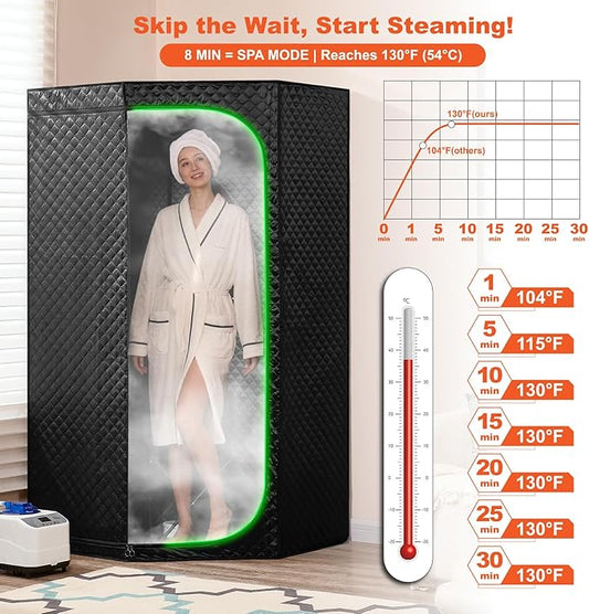 Portable Full-Body Steam Sauna Tent for Home – Large Indoor Personal Sauna with 15 Heat Levels, 3L Steamer, Remote, Foldable Chair and Transparent Window (Transparent Door Design, Black)
