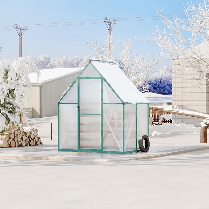 Polycarbonate Greenhouse for Outdoors, Large Walk-InGreenhouse with Quick Setup Structure and Roof Vent, Greenhouse with Ventilation