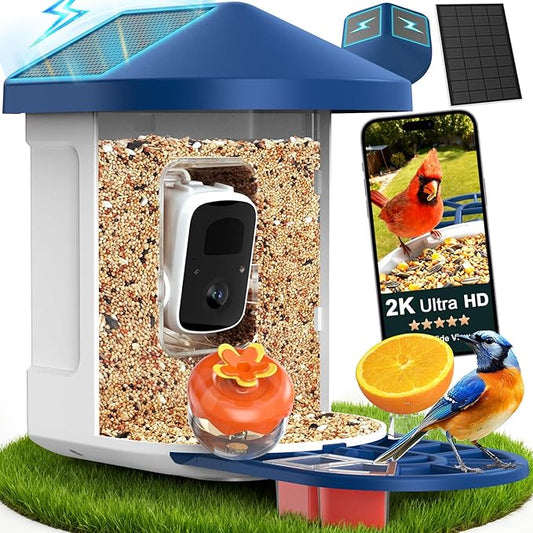 PeckCam® Bird Feeder with Camera with AI Identify 10000+ Birds Species, 3 Solar Panels, 2K Live View, Instant Arrival Alerts, Smart Bird House with Cam, Gift for Bird Lovers