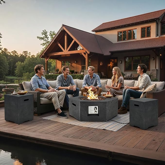 ECOTOUGE Modern Propane Tank Cover, 20 lb Tank Cover Table for Fire Pit Table, Gas Tank Storage Box with Side Handles, Hose Hole, Propane Tank Hideaway, Dual Function for Side or End Table, Black
