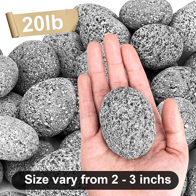 20 Pounds Lava Rocks for Gas Fireplace, 2-3 Inch Natural Volcanic Stones for Fire Pit, Indoor Gas Fireplaces, Decorative Garden Stone for Outdoor Landscaping, Walkways, Yard