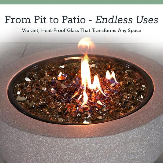 Fire Glass - Copper, 18 Pounds - 1/2 Inch High Luster Reflective Tempered Glass Fire Pit Rocks for Natural or Propane Fireplace, Safe for Outdoor and Indoor Firepits