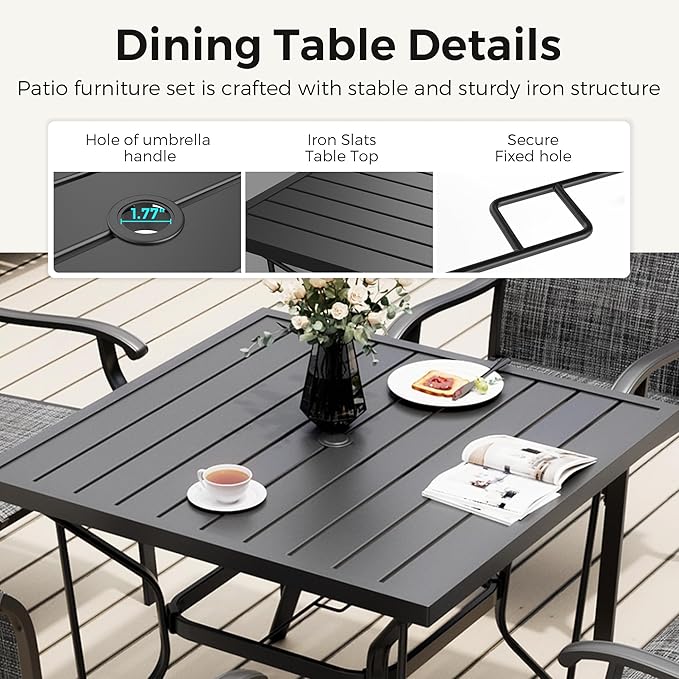 5-Piece Outdoor Dining Set, Patio Furniture Set with 4 Regular Chairs,Patio Dining Set with 1 Rectangular Table for Garden, Backyard, Poolside, Deck, Charcoal