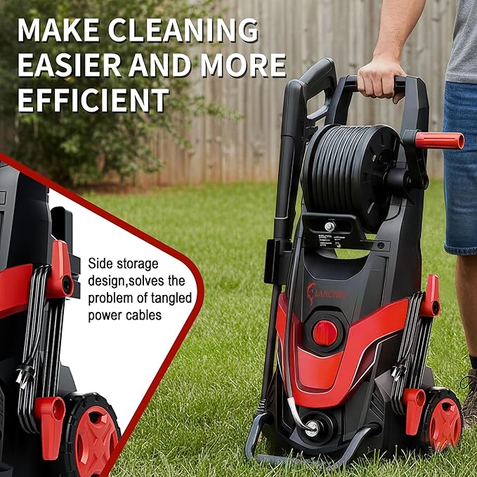 2026 Upgrade Pressure Power Washer 4800PSI w/4 Quick Connect Nozzles, Inlet Hose & Filter&500ML Soap Tank, High Cleaning Machine for Cars/Fences/Driveways/Patios/Home Cleaning,Red
