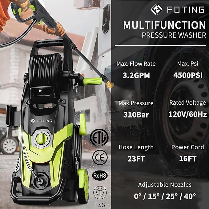 2026NEW Pressure Power Washer 4500PSI with 4 Quick Connect Nozzles, Inlet Hose & Filter, Foam Cannon for Cars/Fences/Driveways/Patios/Home Cleaning,28" X 13" X 13"